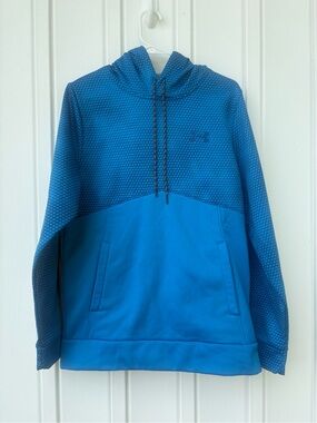 Under Armour ColdGear Storm Pullover Hoodie Blue Geometric Tech Grid Fleece